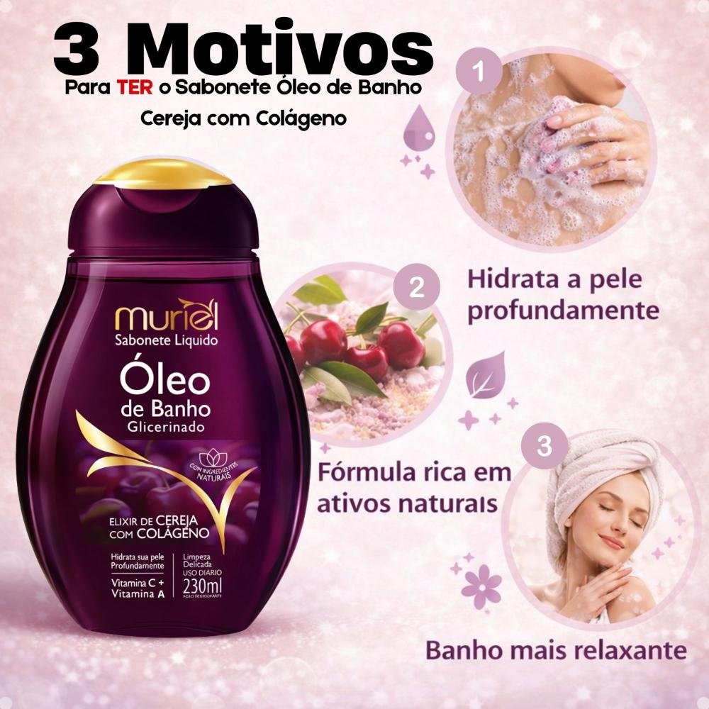 Sabonete Líquido Muriel Óleo De Banho Glicerinado Elixir de Cereja com Colágeno 230ml 230ml 6