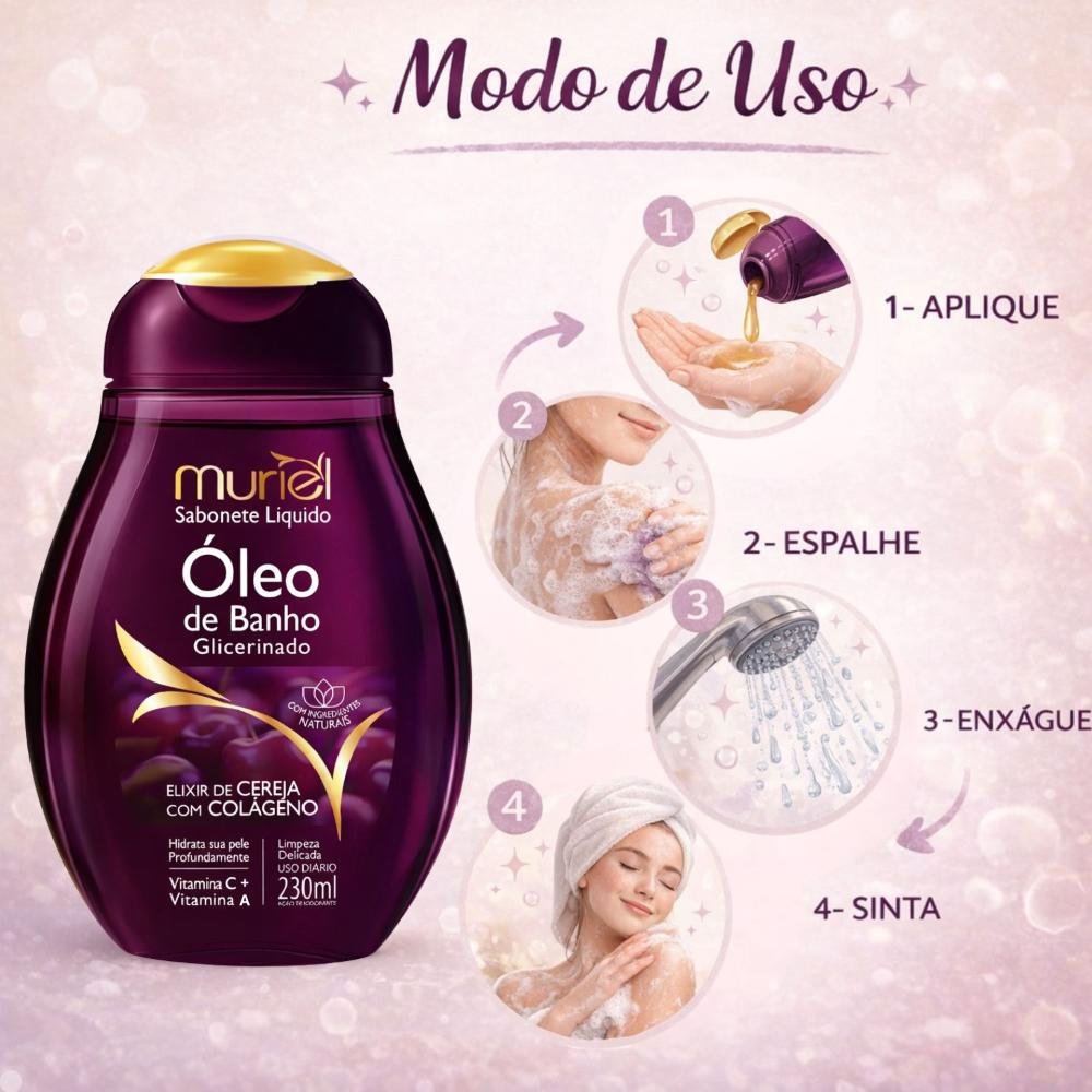 Sabonete Líquido Muriel Óleo De Banho Glicerinado Elixir de Cereja com Colágeno 230ml 230ml 7