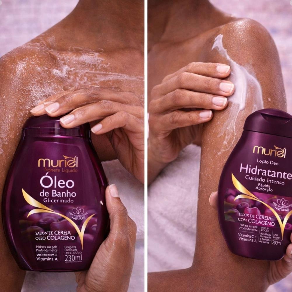 Kit Muriel Elixir De Cereja Com Colágeno: Sabonete Óleo De Banho 230ml e Loção Deo Hidratante 200ml ÚNICO 3