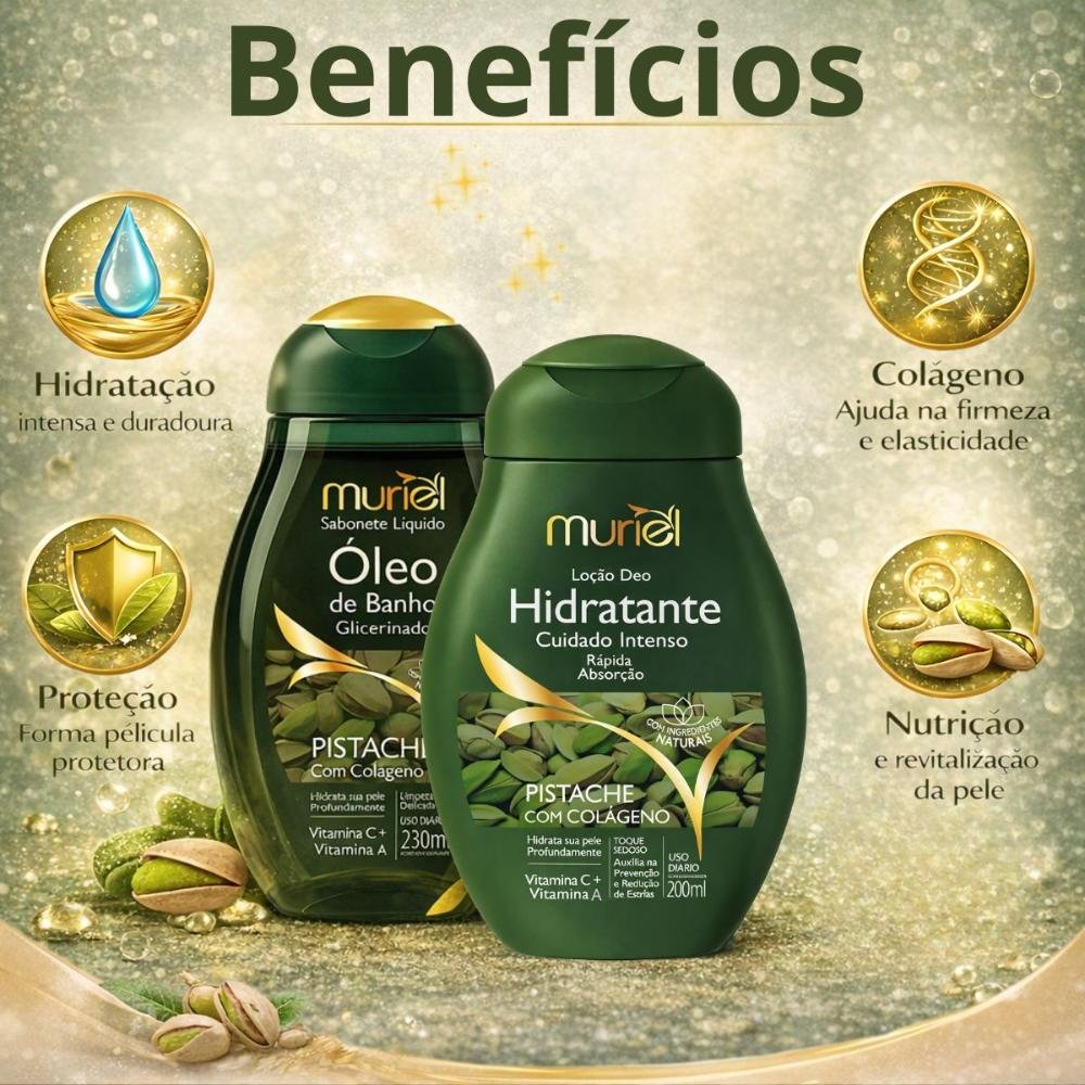 Kit Muriel Pistache Com Colágeno: Sabonete Óleo De Banho 230ml e Loção Deo Hidratante 200ml ÚNICO 2