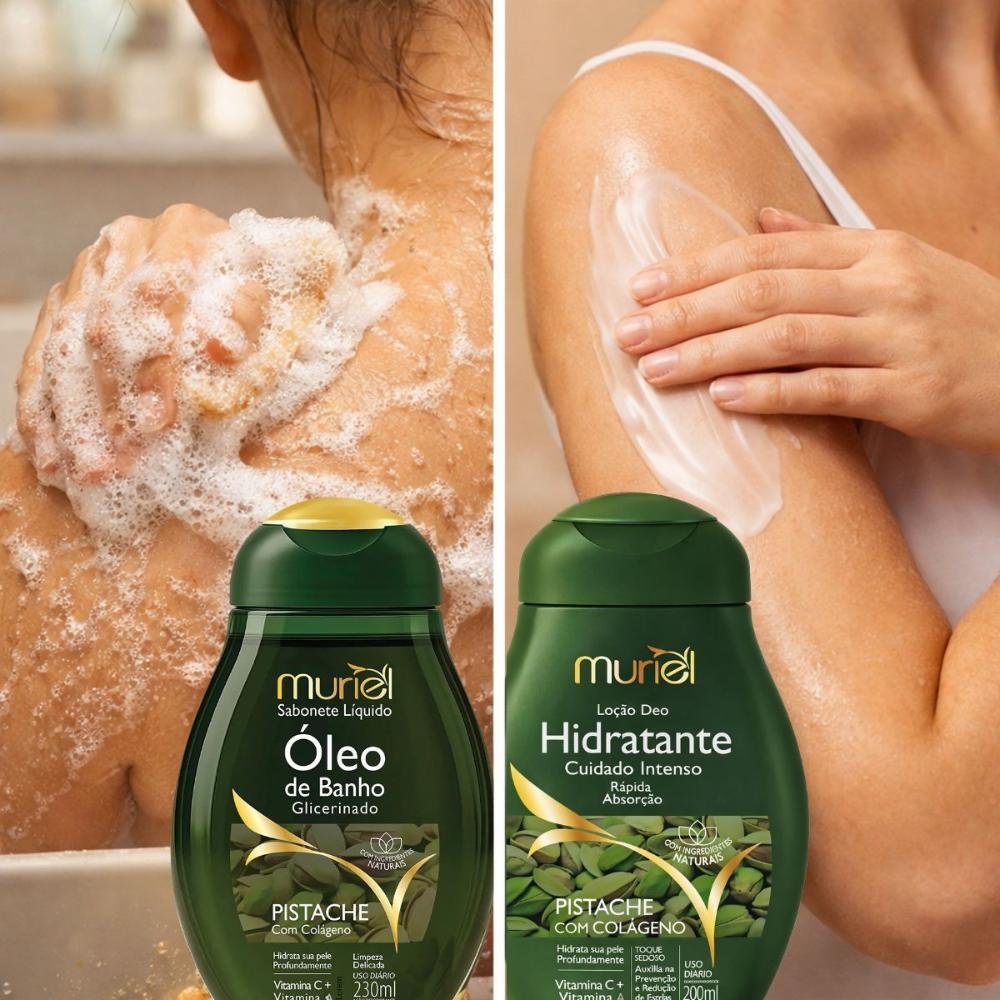 Kit Muriel Pistache Com Colágeno: Sabonete Óleo De Banho 230ml e Loção Deo Hidratante 200ml ÚNICO 3