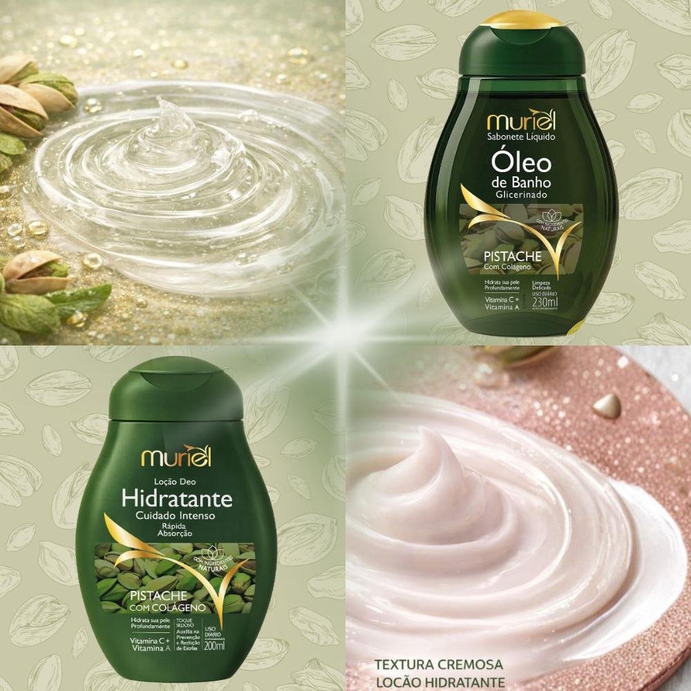 Kit Muriel Pistache Com Colágeno: Sabonete Óleo De Banho 230ml e Loção Deo Hidratante 200ml ÚNICO 4