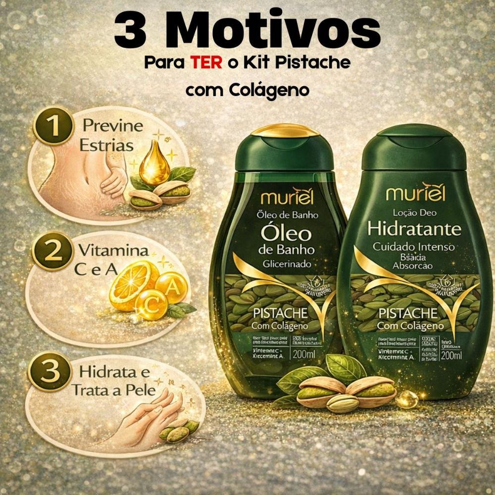 Kit Muriel Pistache Com Colágeno: Sabonete Óleo De Banho 230ml e Loção Deo Hidratante 200ml ÚNICO 5