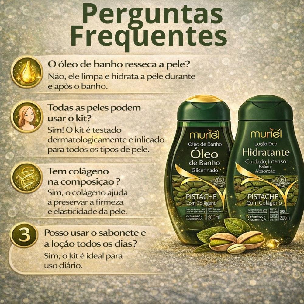 Kit Muriel Pistache Com Colágeno: Sabonete Óleo De Banho 230ml e Loção Deo Hidratante 200ml ÚNICO 7