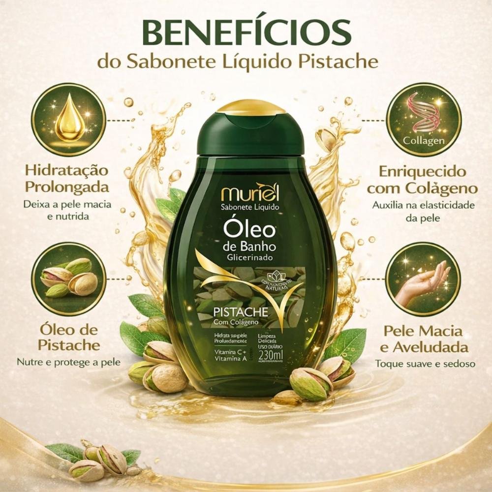 Sabonete Líquido Muriel Óleo De Banho Glicerinado Pistache Com Colágeno 230ml 230ml 2