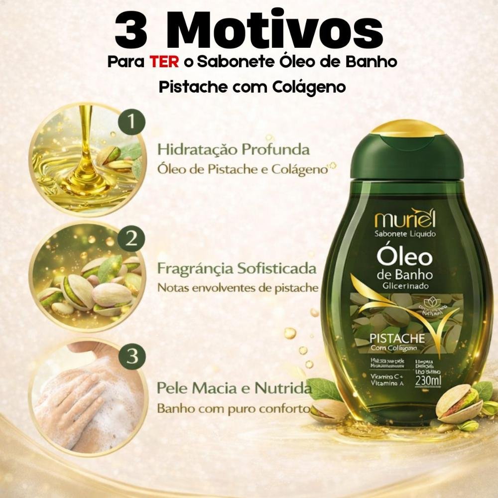 Sabonete Líquido Muriel Óleo De Banho Glicerinado Pistache Com Colágeno 230ml 230ml 5