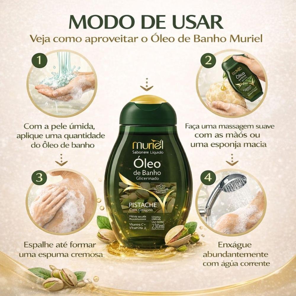Sabonete Líquido Muriel Óleo De Banho Glicerinado Pistache Com Colágeno 230ml 230ml 6
