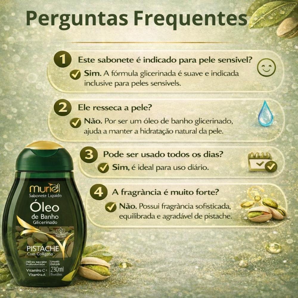 Sabonete Líquido Muriel Óleo De Banho Glicerinado Pistache Com Colágeno 230ml 230ml 7