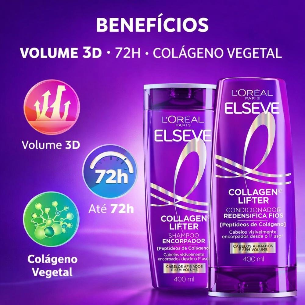 Kit Elseve Collagen Lifter: Shampoo Encorpador e Condicionador Redensifica 400ml