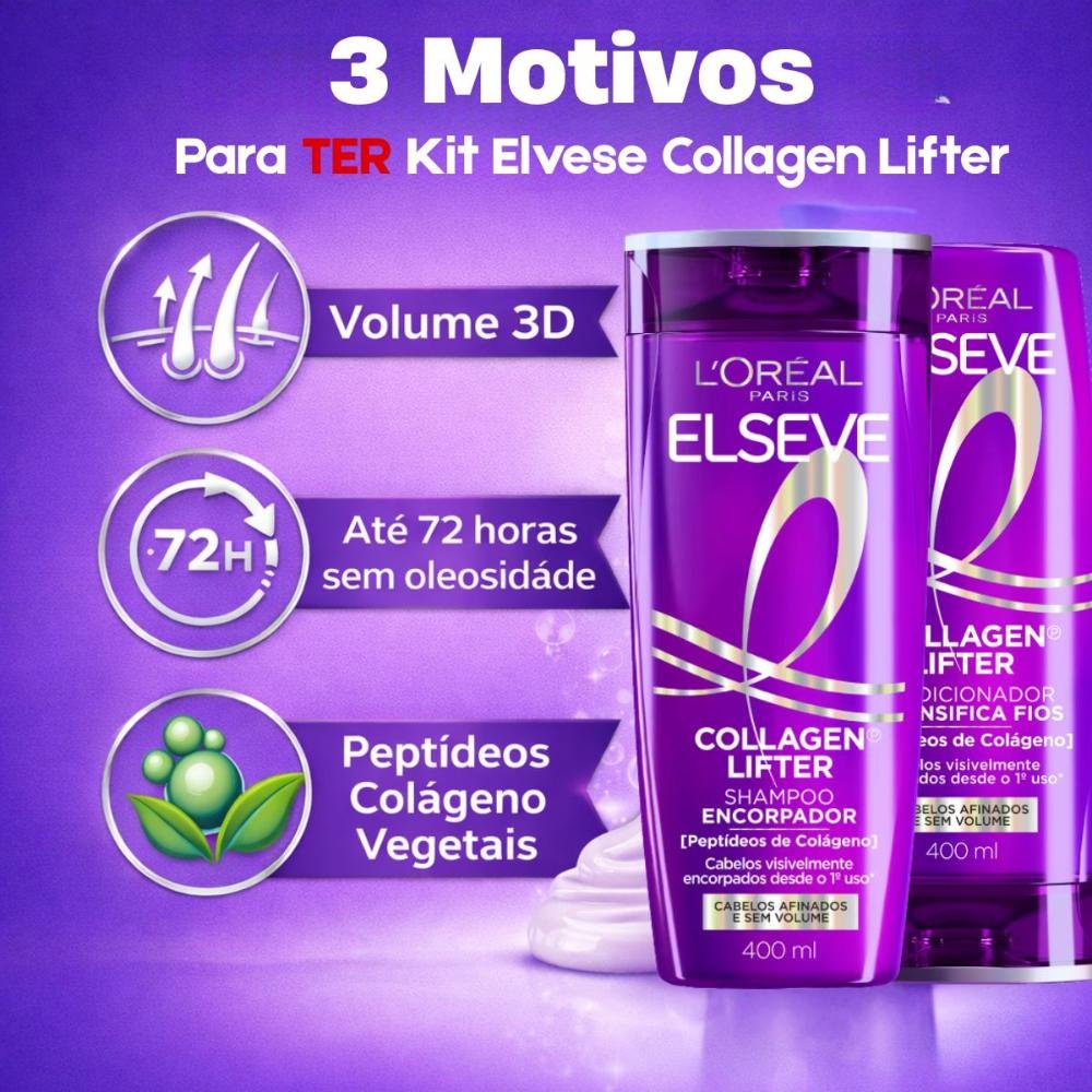 Kit Elseve Collagen Lifter: Shampoo Encorpador e Condicionador Redensifica 400ml ÚNICO 4