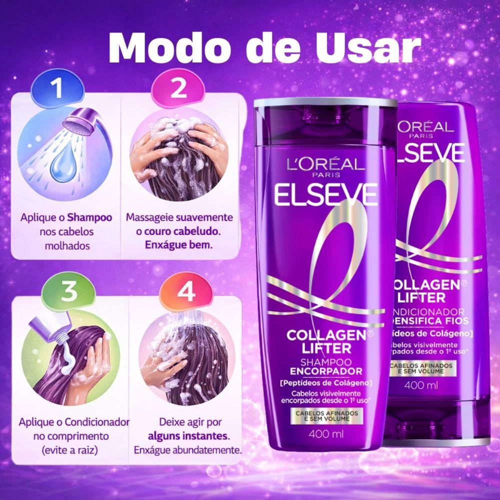 Kit Elseve Collagen Lifter: Shampoo Encorpador e Condicionador Redensifica 400ml ÚNICO 5
