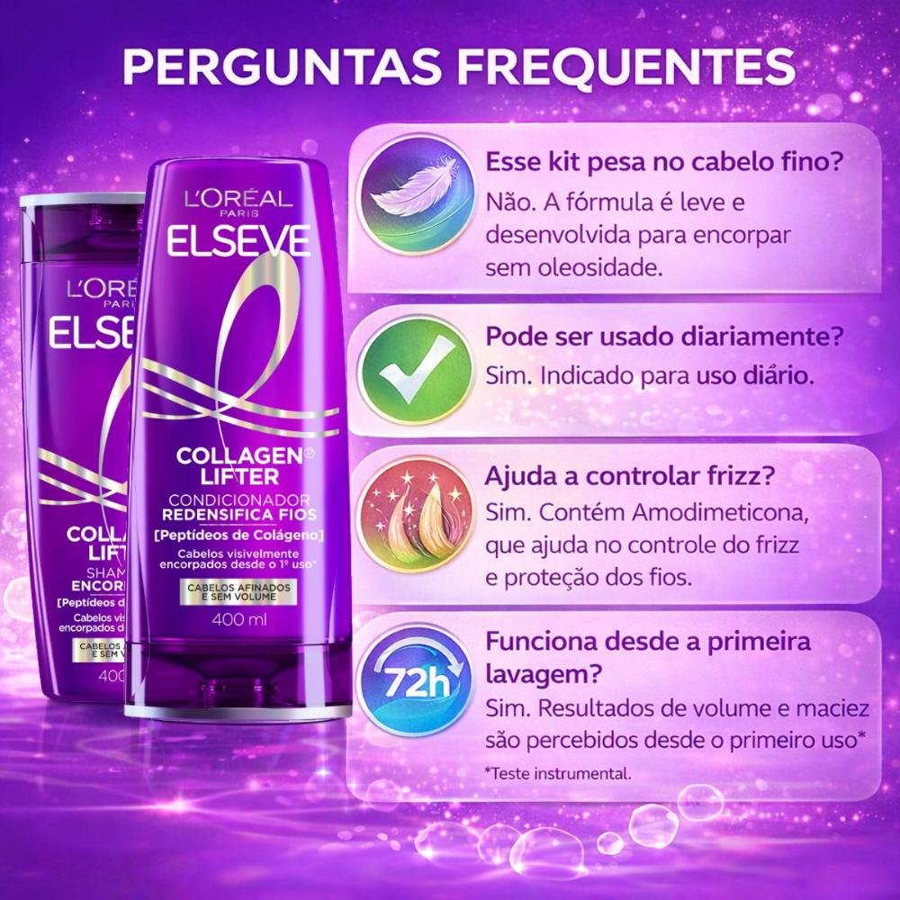 Kit Elseve Collagen Lifter: Shampoo Encorpador e Condicionador Redensifica 400ml ÚNICO 6