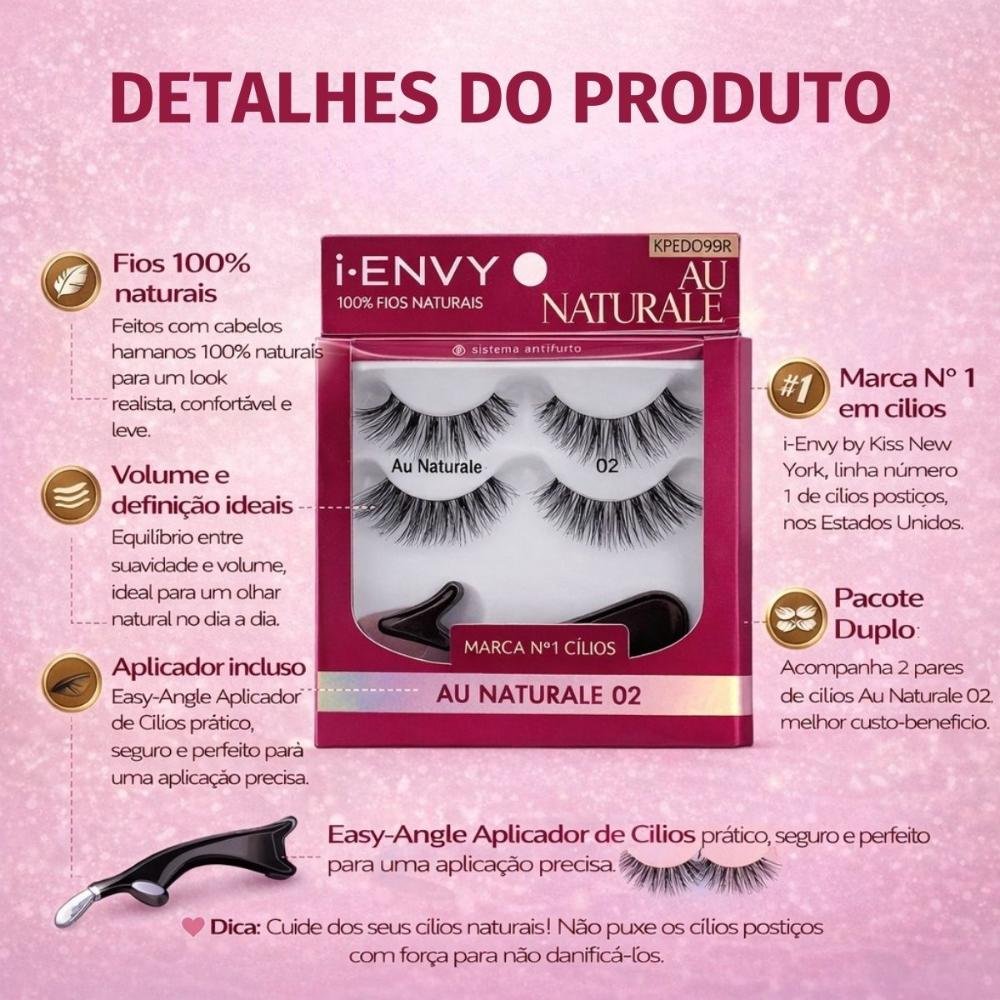 2 pares de Cílios e 1 aplicador Kiss New York Au Naturale 02 KPED09BR Preto 3
