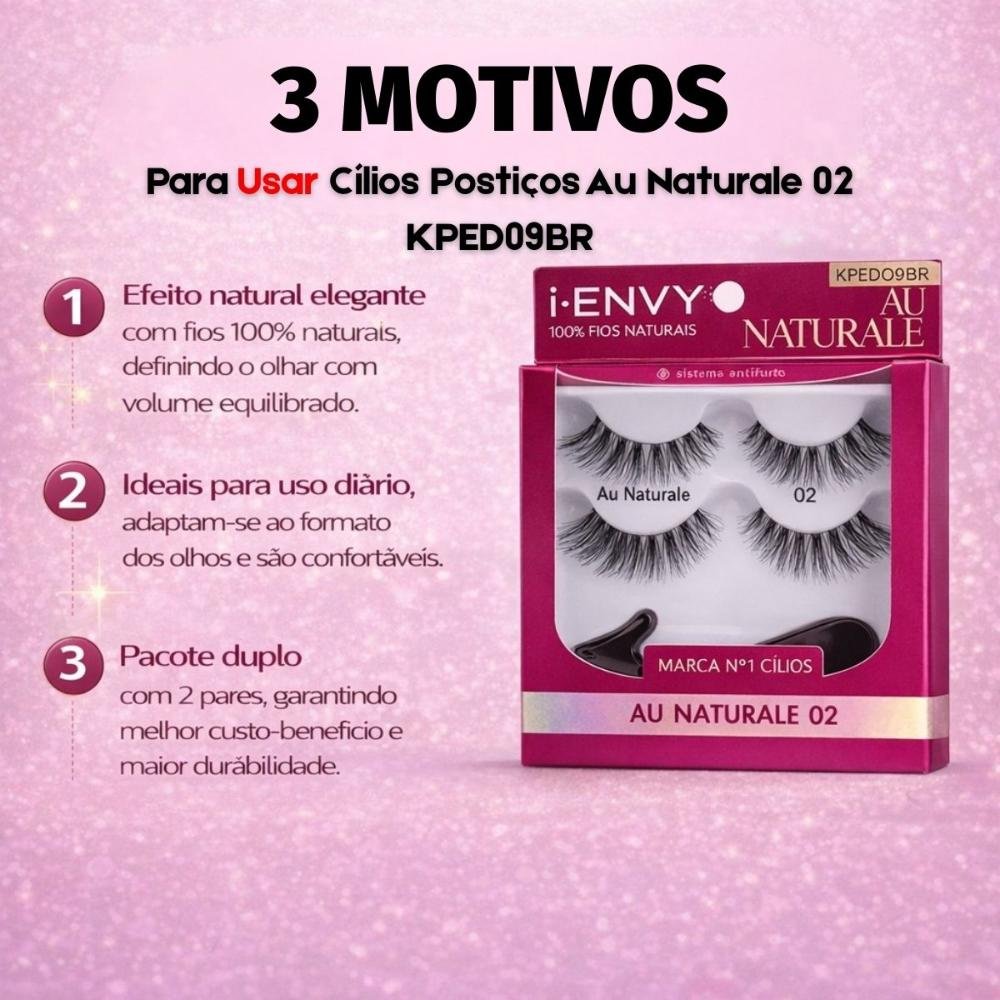 2 pares de Cílios e 1 aplicador Kiss New York Au Naturale 02 KPED09BR Preto 4