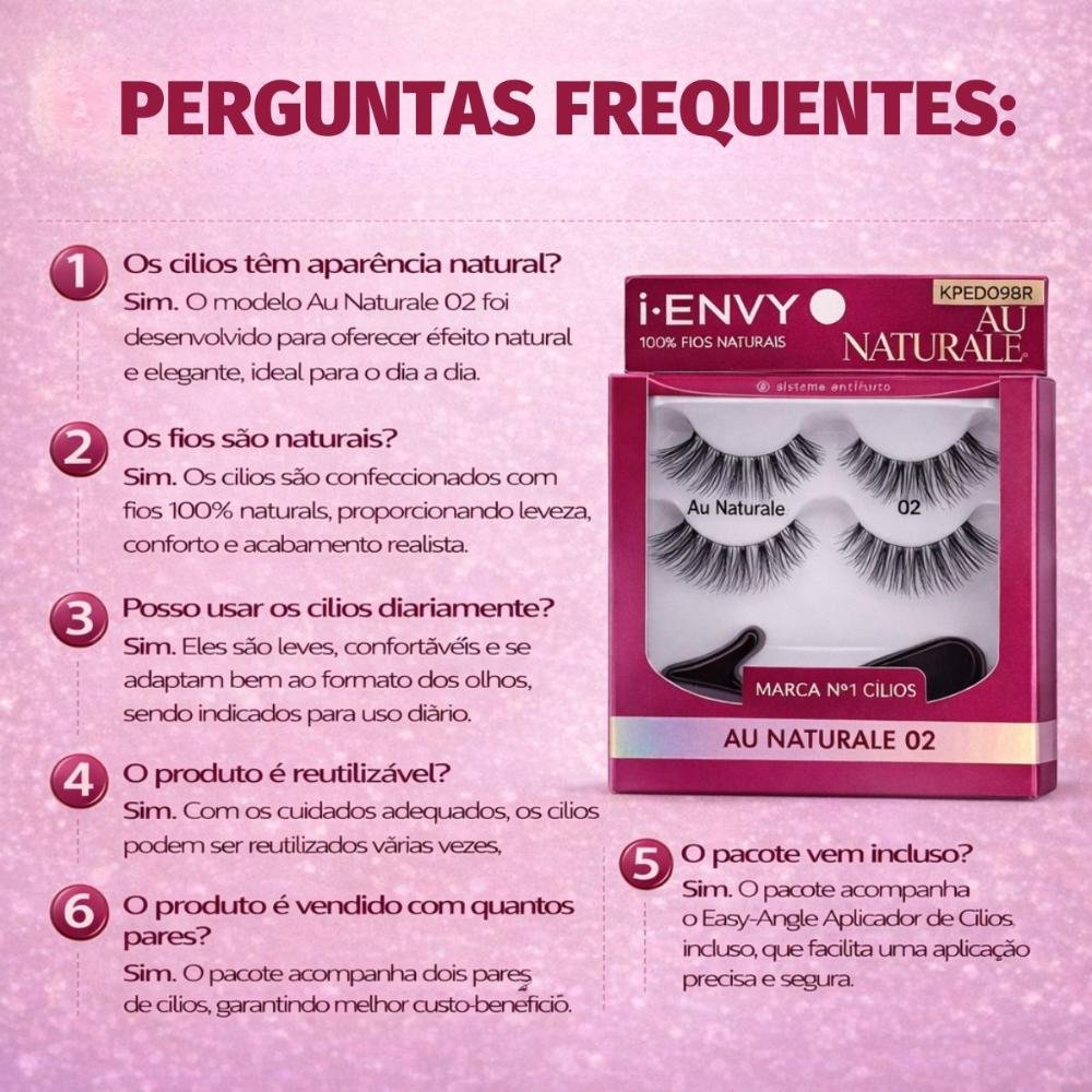 2 pares de Cílios e 1 aplicador Kiss New York Au Naturale 02 KPED09BR Preto 6