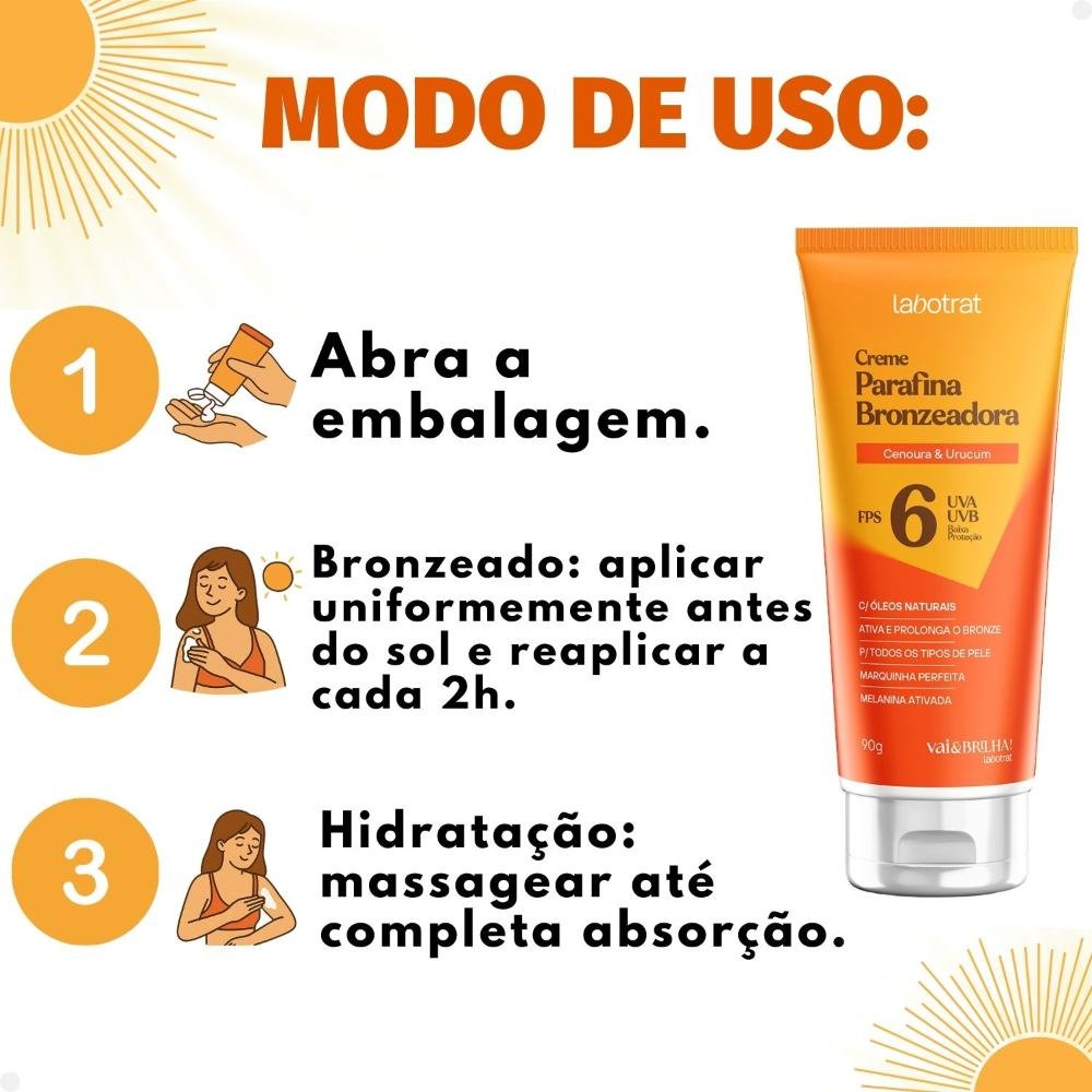 Creme Parafina Bronzeadora Labotrat Vai & Brilha! FPS 6 90g 90g 4