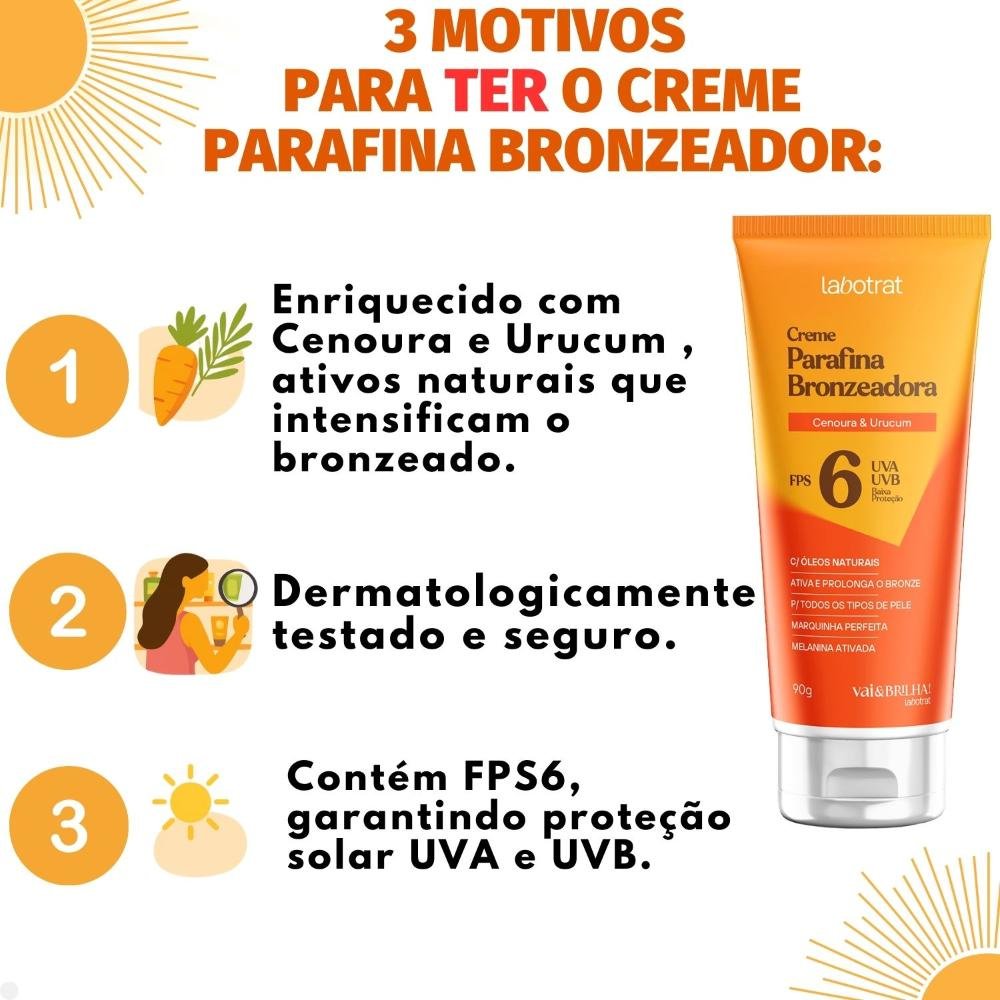 Creme Parafina Bronzeadora Labotrat Vai & Brilha! FPS 6 90g 90g 5