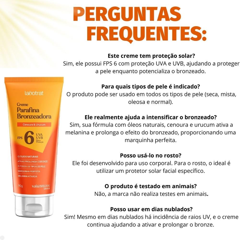 Creme Parafina Bronzeadora Labotrat Vai & Brilha! FPS 6 90g 90g 6