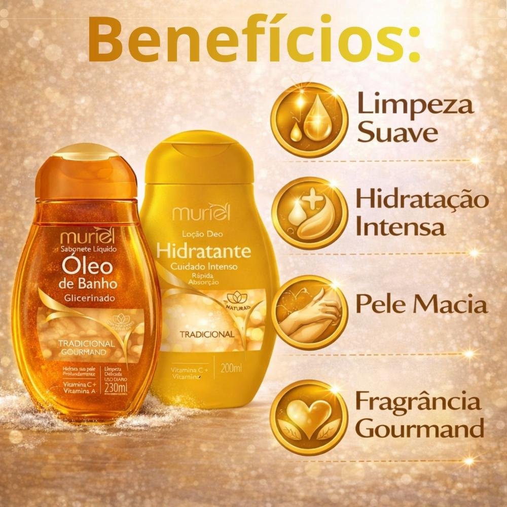 Kit Muriel Tradicional Gourmand: Sabonete Óleo De Banho 230ml e Loção Deo Hidratante 200ml ÚNICO 2