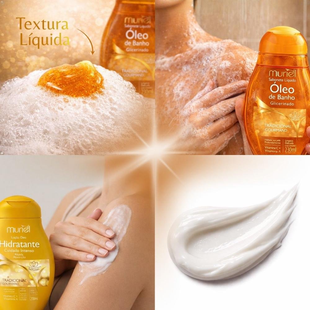 Kit Muriel Tradicional Gourmand: Sabonete Óleo De Banho 230ml e Loção Deo Hidratante 200ml ÚNICO 3