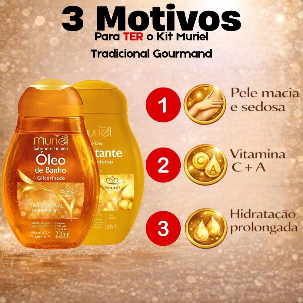 Kit Muriel Tradicional Gourmand: Sabonete Óleo De Banho 230ml e Loção Deo Hidratante 200ml ÚNICO 4
