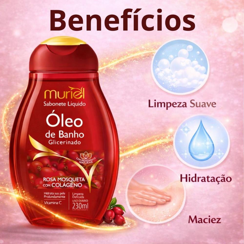 Sabonete Líquido Muriel Óleo de Banho Rosa Mosqueta Com Colágeno 230ml 230ml 2