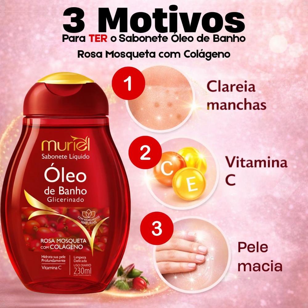 Sabonete Líquido Muriel Óleo de Banho Rosa Mosqueta Com Colágeno 230ml 230ml 5