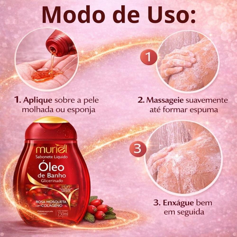 Sabonete Líquido Muriel Óleo de Banho Rosa Mosqueta Com Colágeno 230ml 230ml 6