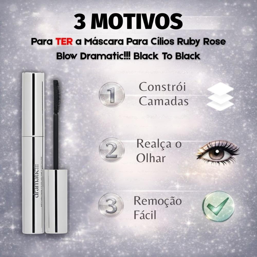 Máscara Para Cílios Ruby Rose Blow Dramatic!!! Black To Black Hb-e2005 Preto 5