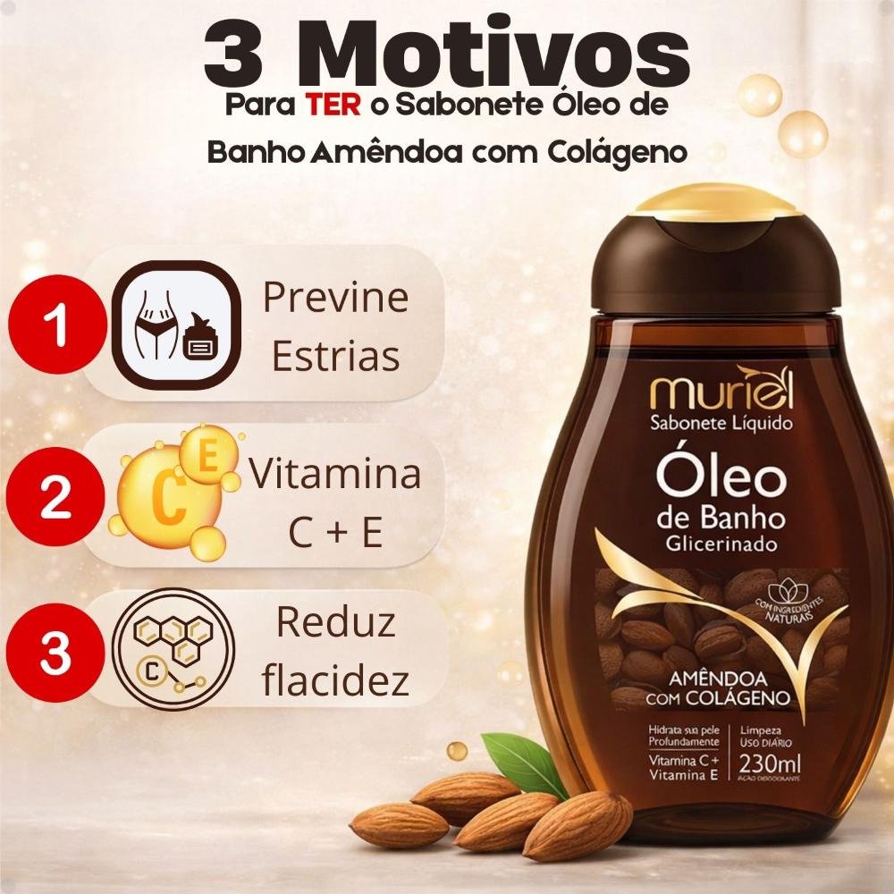 Sabonete Líquido Muriel Óleo De Banho Glicerinado Amêndoa Com Colágeno 230ml 230ml 5