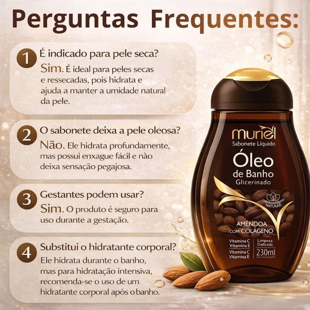 Sabonete Líquido Muriel Óleo De Banho Glicerinado Amêndoa Com Colágeno 230ml 230ml 7