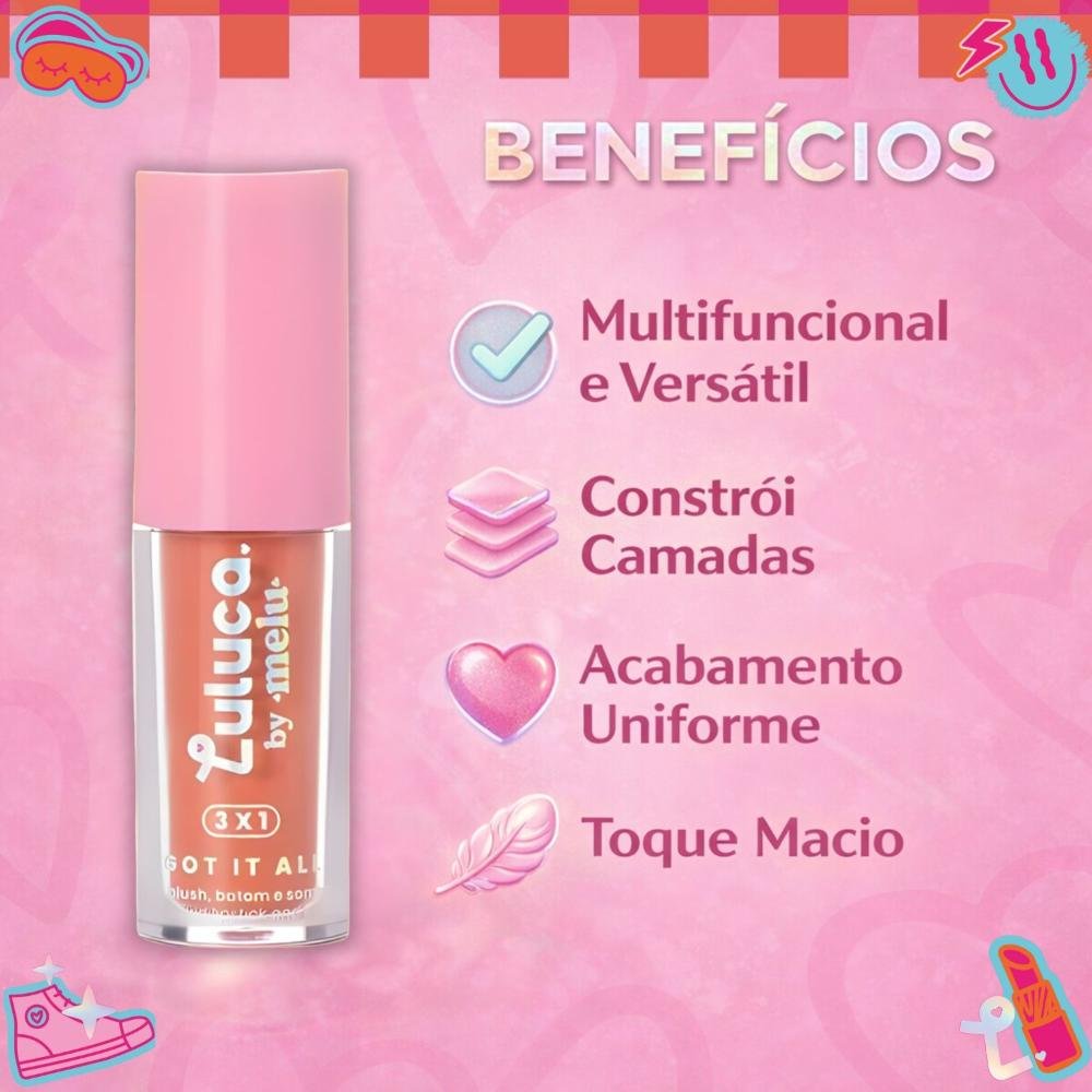 Batom, Blush e Sombra 3x1 Luluca By Melu Got It All Get Ready Rr-M1007-1 Cor M1007-1 2