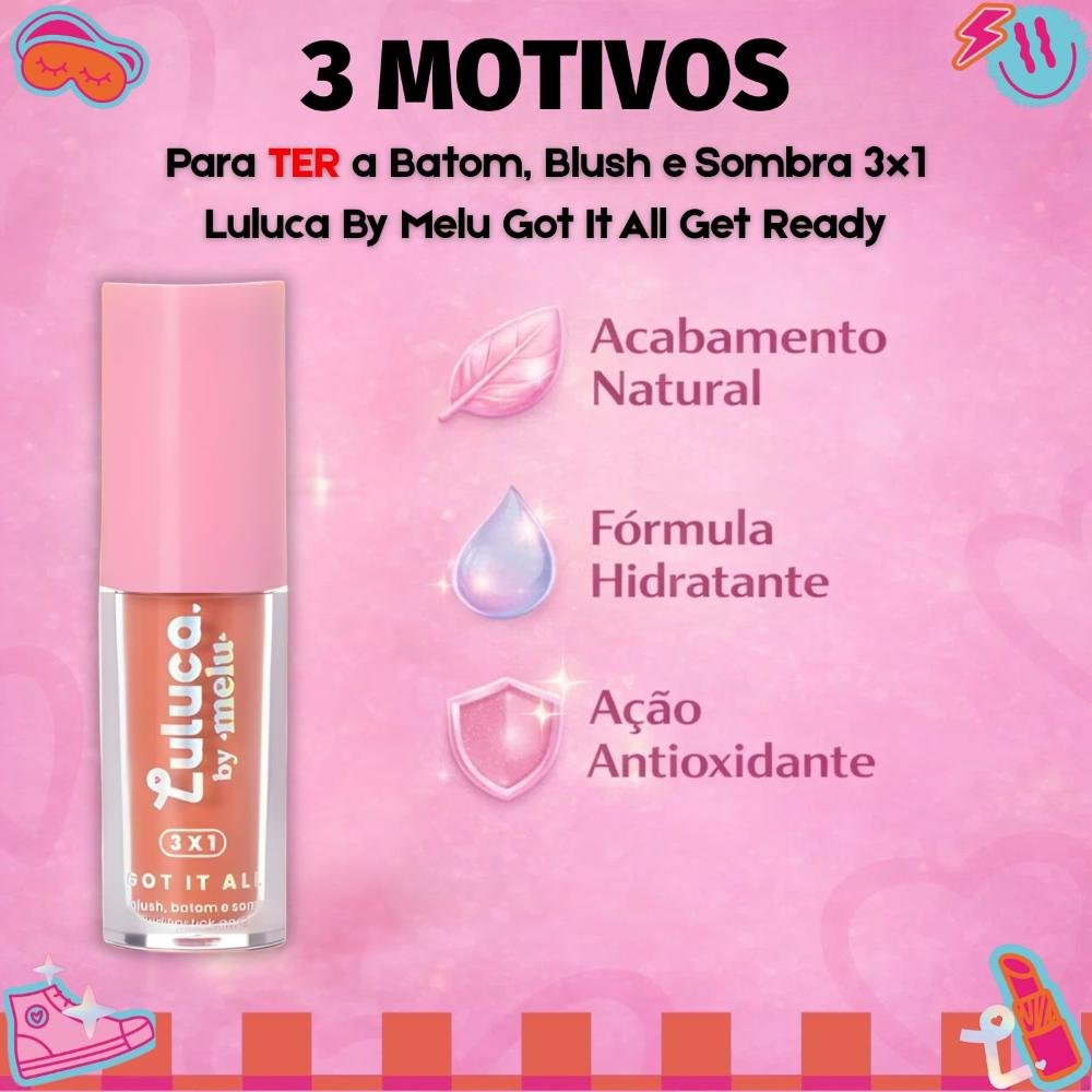 Batom, Blush e Sombra 3x1 Luluca By Melu Got It All Get Ready Rr-M1007-1 Cor M1007-1 5
