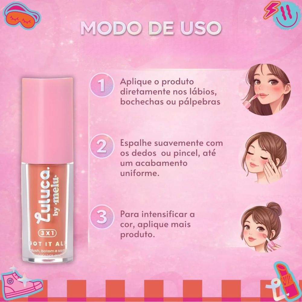 Batom, Blush e Sombra 3x1 Luluca By Melu Got It All Get Ready Rr-M1007-1 Cor M1007-1 6