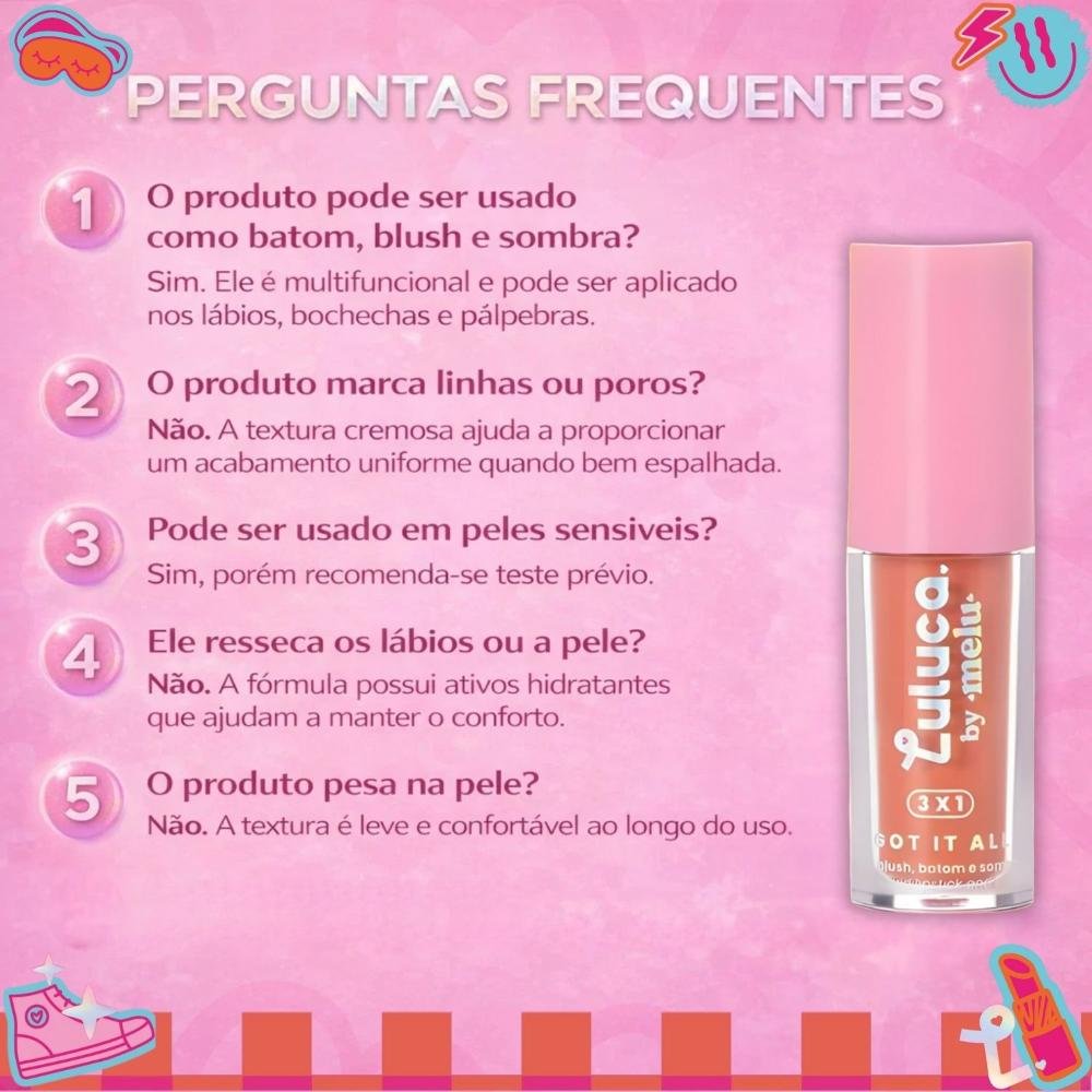 Batom, Blush e Sombra 3x1 Luluca By Melu Got It All Get Ready Rr-M1007-1 Cor M1007-1 7
