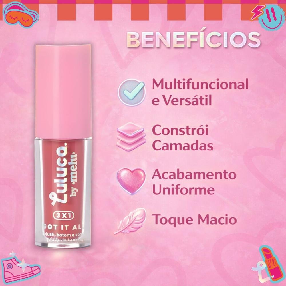 Batom, Blush e Sombra 3x1 Luluca By Melu Got It All You Serve Rr-M1007-3 Cor M1007-3 2