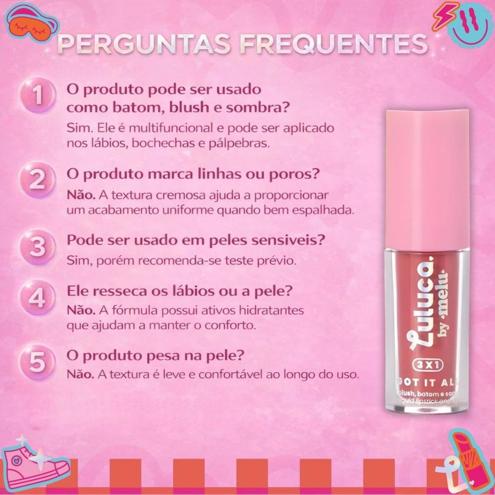 Batom, Blush e Sombra 3x1 Luluca By Melu Got It All You Serve Rr-M1007-3 Cor M1007-3 7