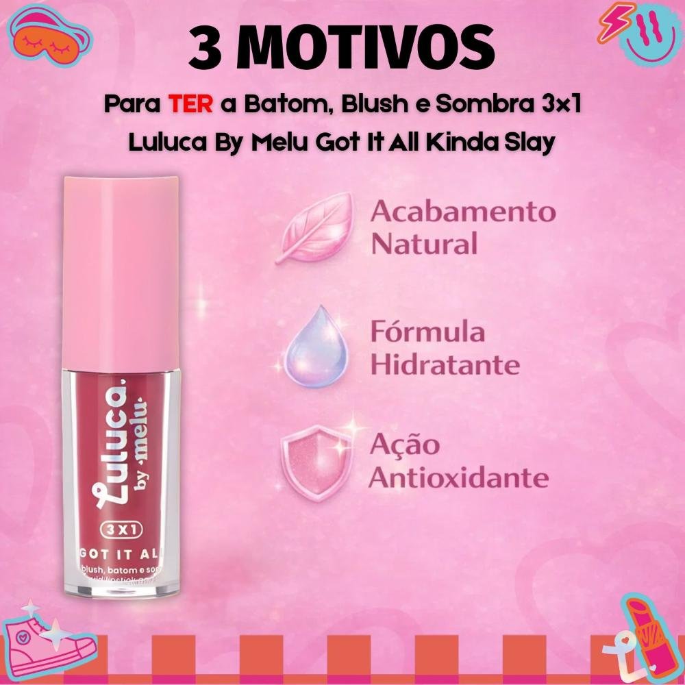 Batom, Blush e Sombra 3x1 Luluca By Melu Got It All Kinda Slay Rr-M1007-4 Cor M1007-4 5