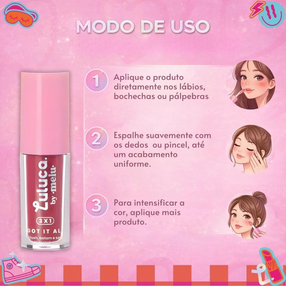 Batom, Blush e Sombra 3x1 Luluca By Melu Got It All Kinda Slay Rr-M1007-4 Cor M1007-4 6