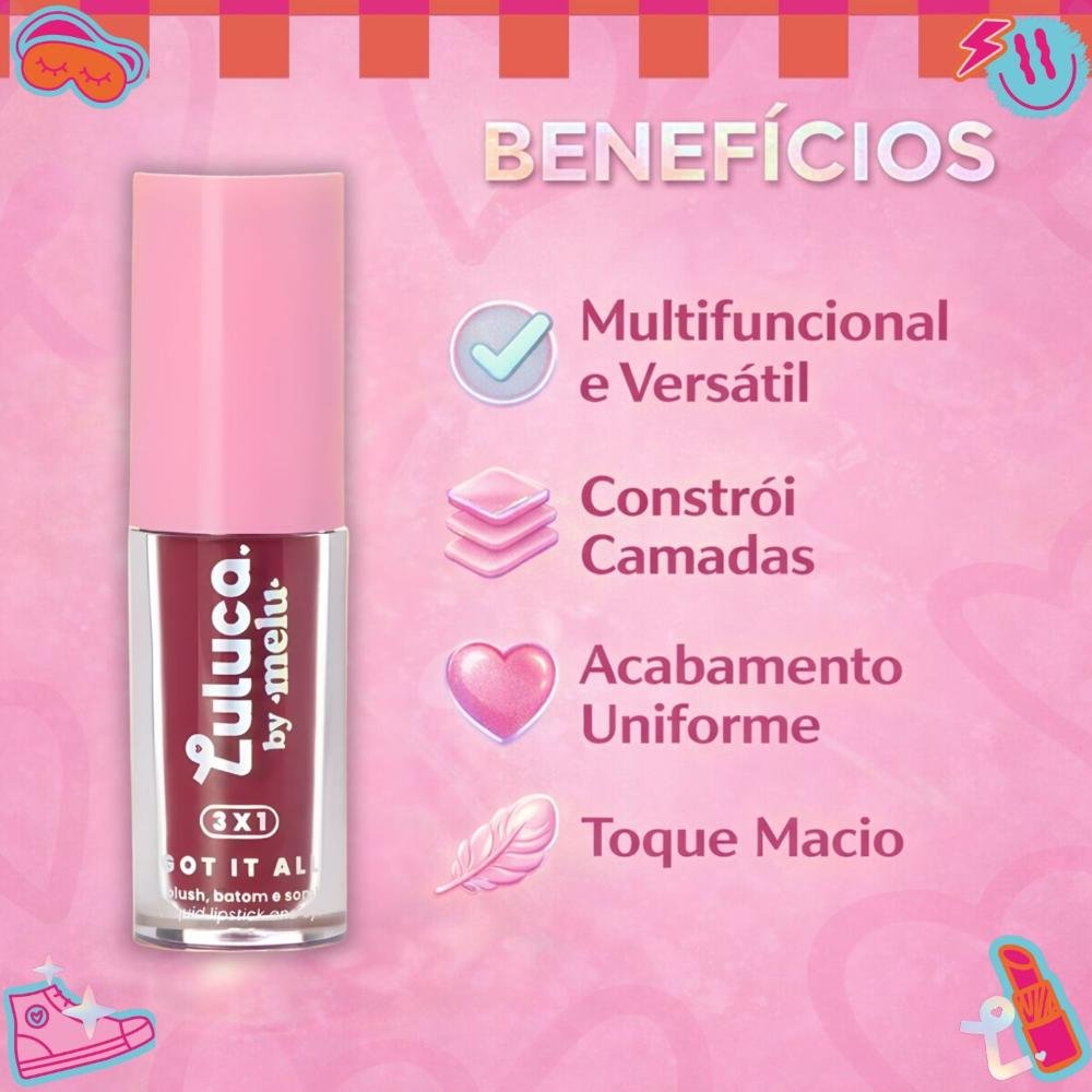 Batom, Blush e Sombra 3x1 Luluca By Melu Got It All Baddie Rr-M1007-5 Cor M1007-5 2