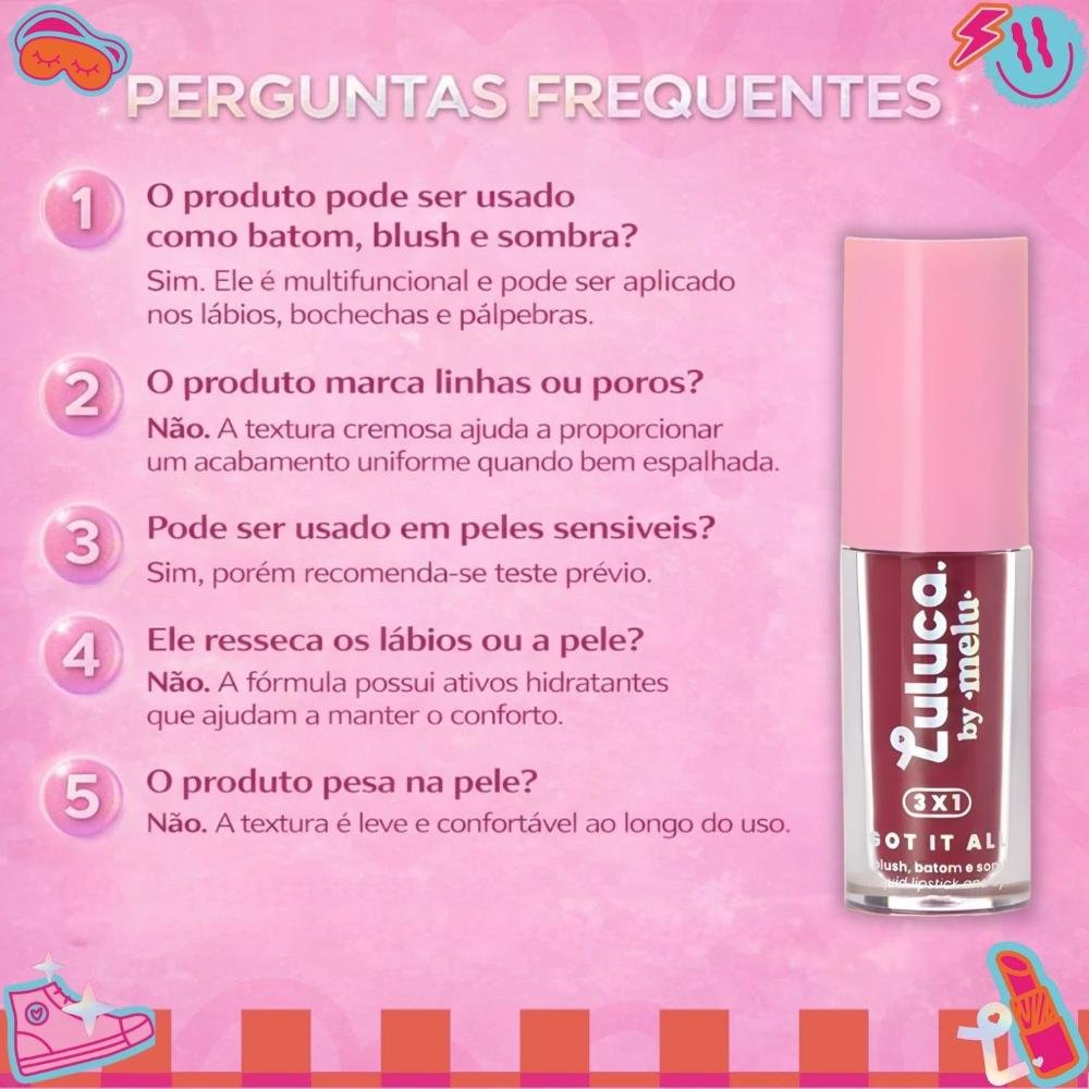 Batom, Blush e Sombra 3x1 Luluca By Melu Got It All Baddie Rr-M1007-5 Cor M1007-5 7