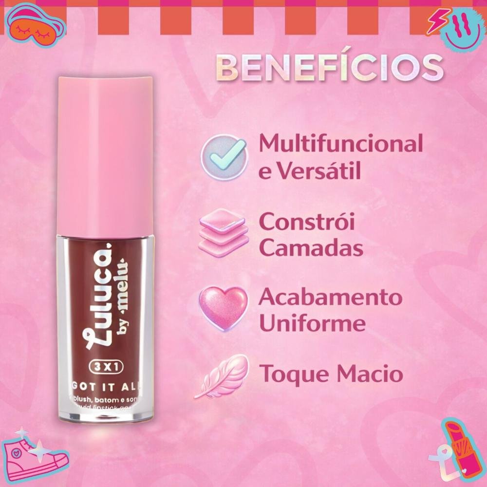 Batom, Blush e Sombra 3x1 Luluca By Melu Got It All Savage Rr-M1007-6 Cor M1007-6 2