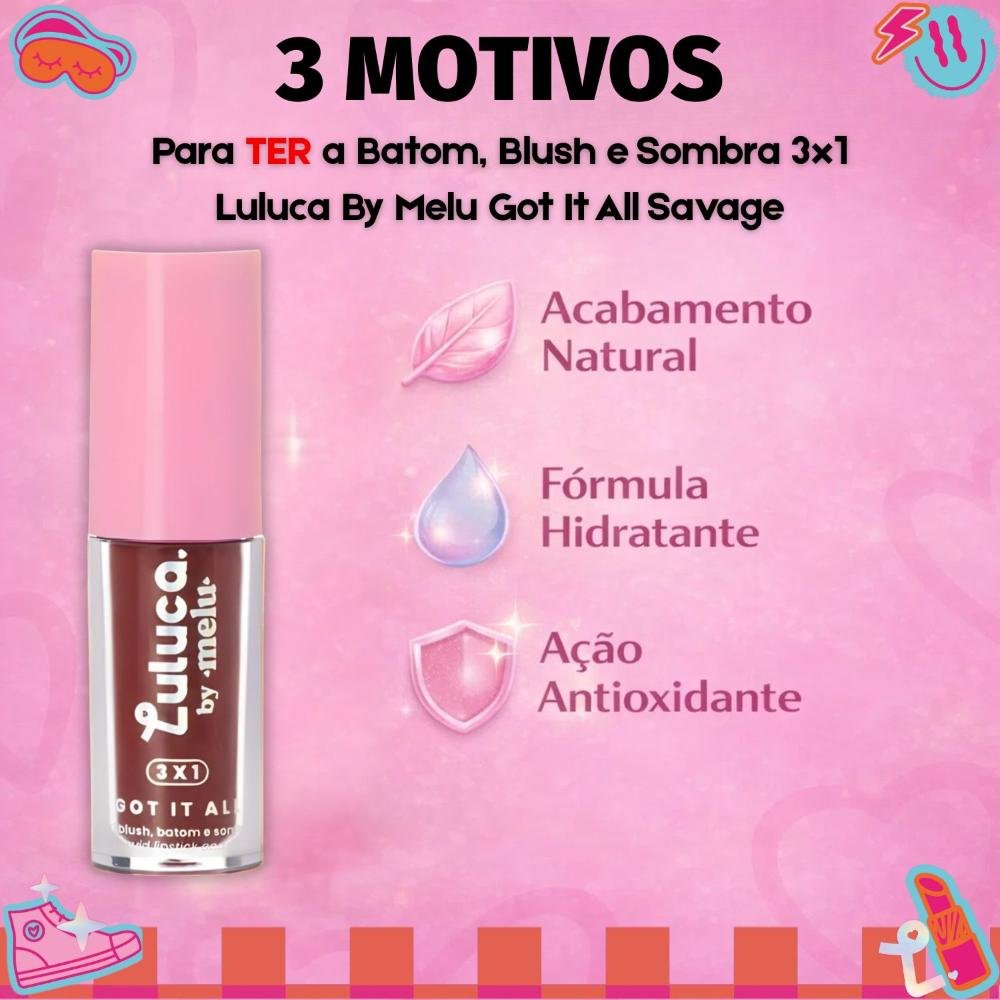 Batom, Blush e Sombra 3x1 Luluca By Melu Got It All Savage Rr-M1007-6 Cor M1007-6 5