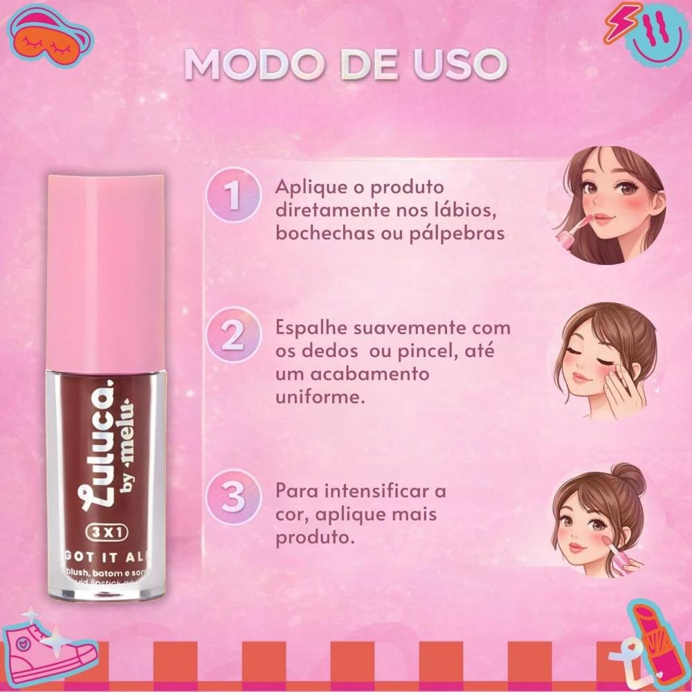 Batom, Blush e Sombra 3x1 Luluca By Melu Got It All Savage Rr-M1007-6 Cor M1007-6 6