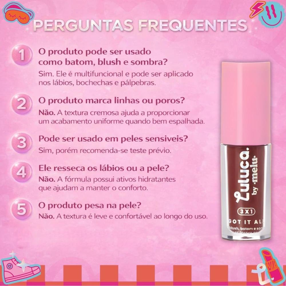 Batom, Blush e Sombra 3x1 Luluca By Melu Got It All Savage Rr-M1007-6 Cor M1007-6 7