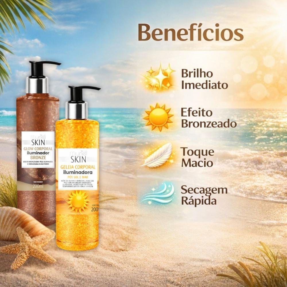 Kit Muriel Skin: 1 Glow Corporal Iluminador Bronze 200ml e 1 Geleia Corporal Iluminadora 200ml ÚNICO 2