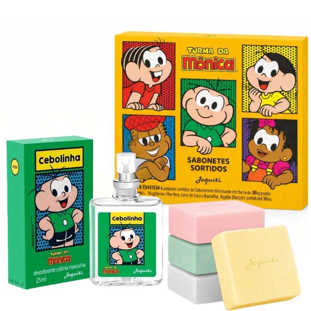 Kit Jequiti Turma Da Mônica: 4 Sabonetes Sortidos + Desodorante Colônia Cebolinha 25ml