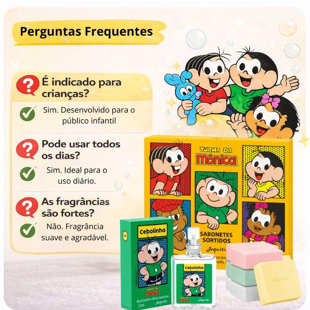 Kit Jequiti Turma Da Mônica: 4 Sabonetes Sortidos + Desodorante Colônia Cebolinha 25ml ÚNICO 7