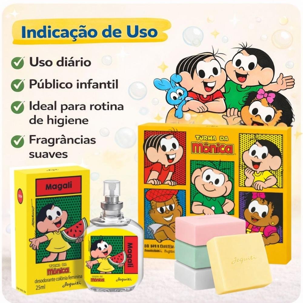 Kit Jequiti Turma Da Mônica: 4 Sabonetes Sortidos + Desodorante Colônia Magali 25ml ÚNICO 4