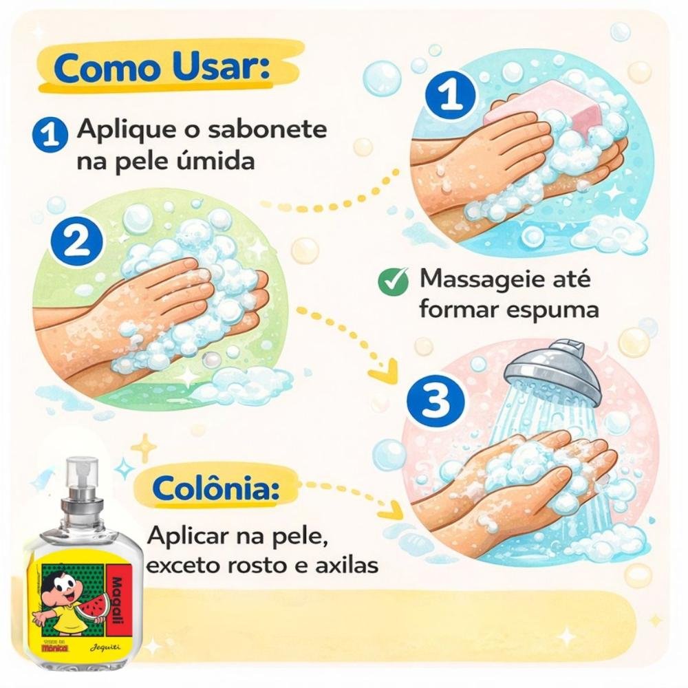 Kit Jequiti Turma Da Mônica: 4 Sabonetes Sortidos + Desodorante Colônia Magali 25ml ÚNICO 6